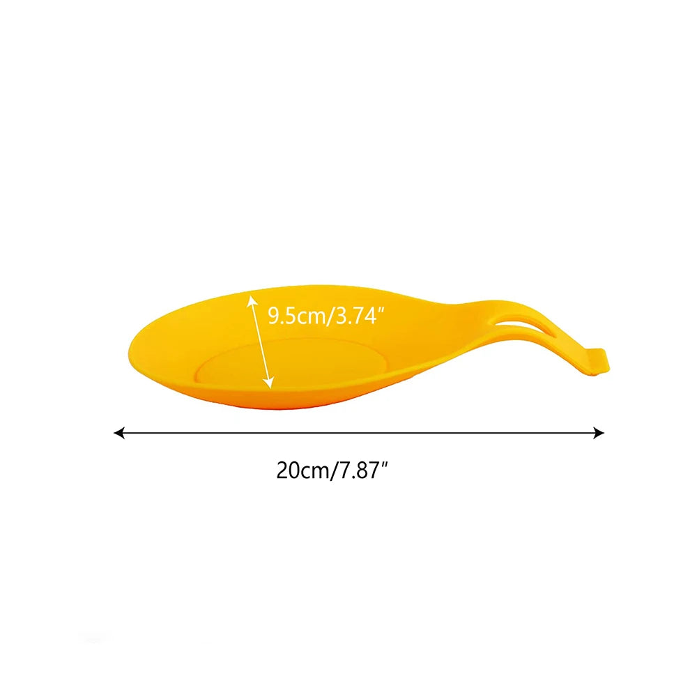 Stain-Proof Silicone Stovetop Spoon Holder – Heat Resistant Kitchen Utensil Placemat Tray with Hanging Hole - yellow