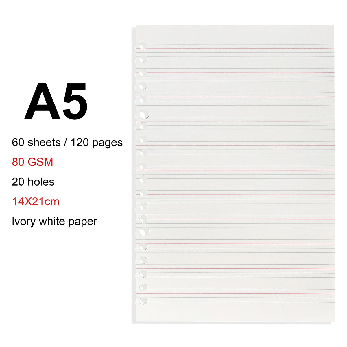 A4/B5/A5 Loose Leaf Refill Binder Notebook Blank/Line/Grid/Cornell Replacable Metal Ring Office&School Supplies Stationery - EnglishRefill-A5