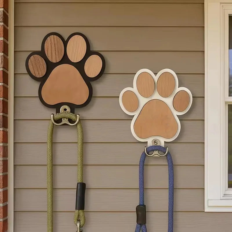 Wooden Paw Print Wall Hook Organizer – Decorative Pet Leash Holder & Key Hanger for Entryway - Product Photo 1