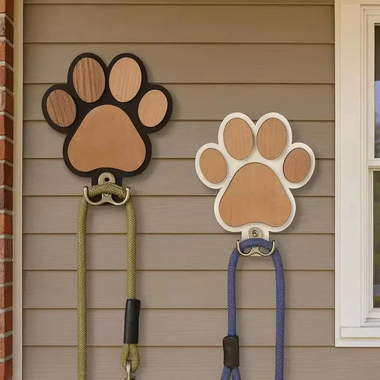 Wooden Paw Print Wall Hook Organizer – Decorative Pet Leash Holder & Key Hanger for Entryway - Product Photo 1
