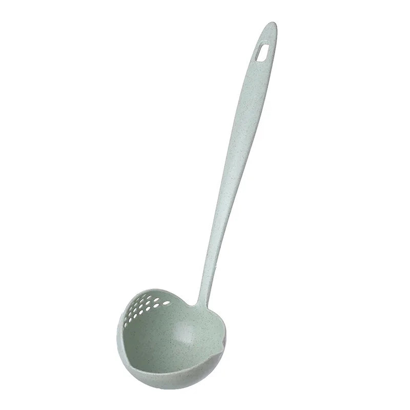 Eco-Friendly 2-in-1 Soup Spoon & Filter Strainer – Wheat Straw Long Handle Kitchen Ladle for Soup & Hotpot - green