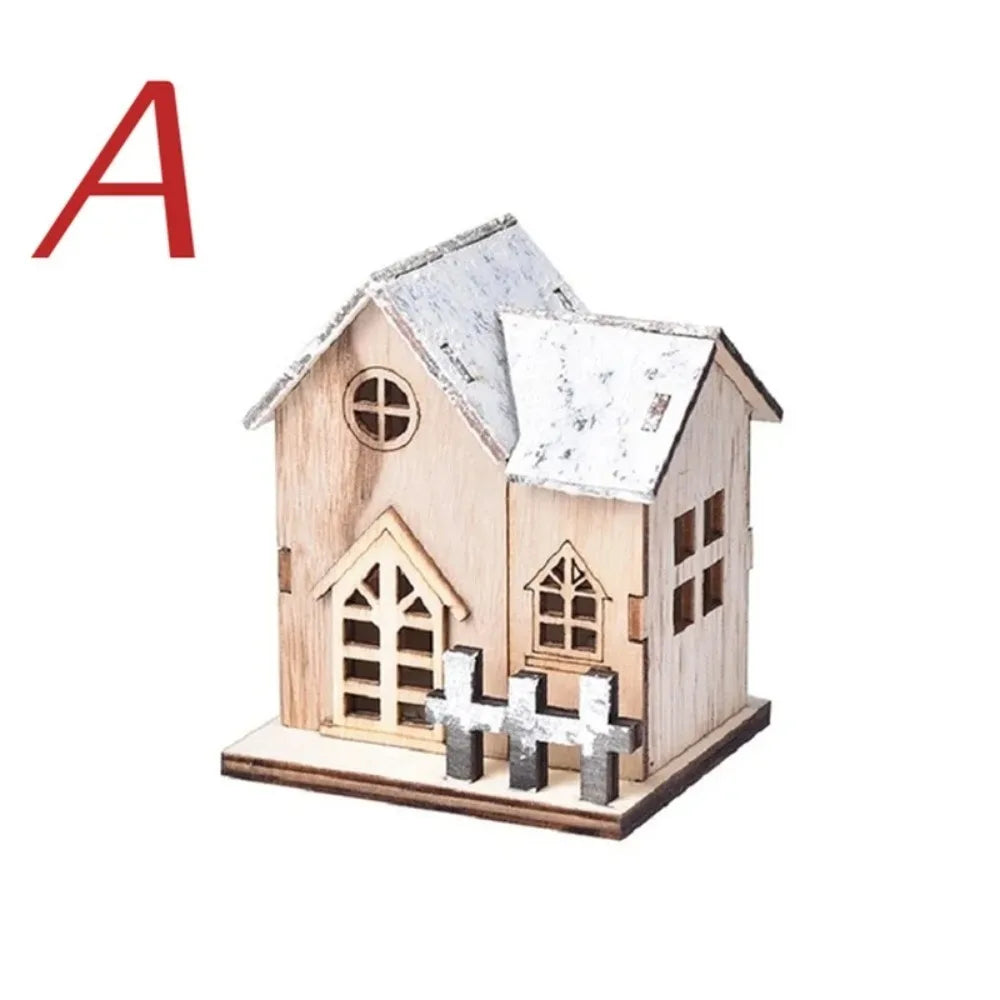 Christmas LED Light Wooden House Cabin – Luminous Hanging Xmas Tree Ornament for Holiday Home Decor & Gifts - A