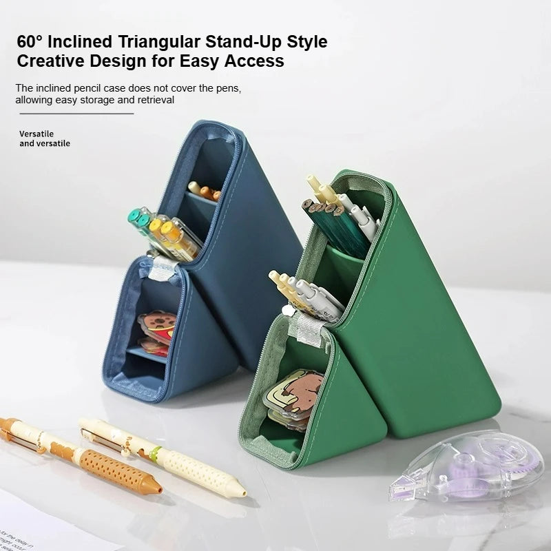 Large Capacity Triangular Silicone Pencil Bag – Standing Pen Holder for School & Desk - Product Photo 2