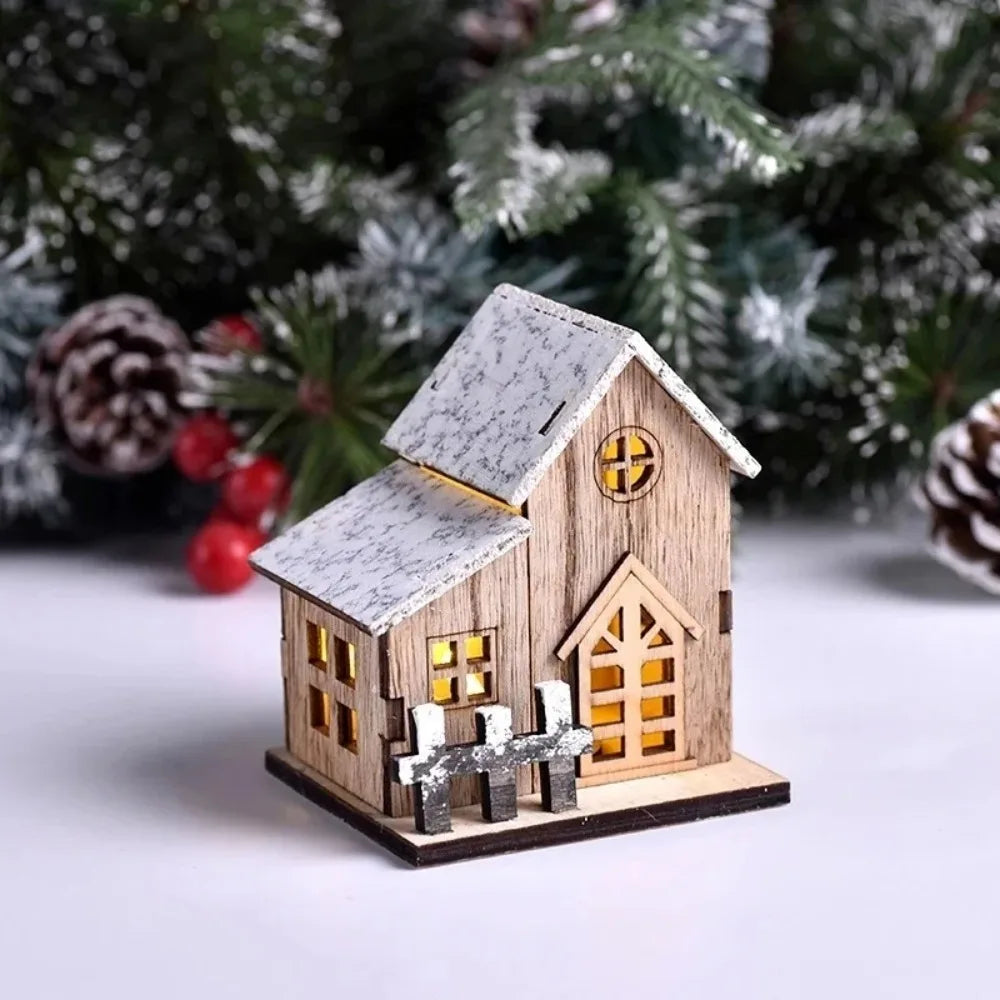 Christmas LED Light Wooden House Cabin – Luminous Hanging Xmas Tree Ornament for Holiday Home Decor & Gifts - Product Photo 3