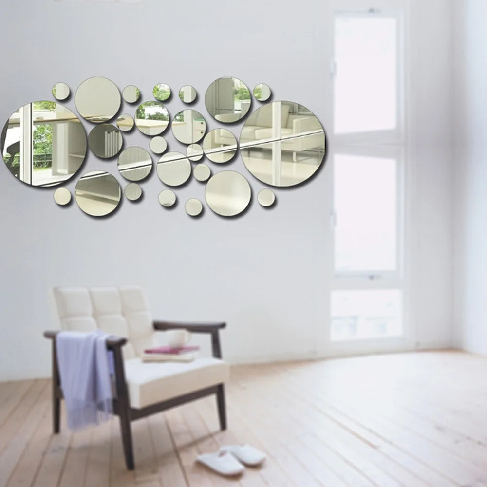 26-PC 3D Acrylic Circle Mirror Wall Stickers – Adhesive Reflective Decorative Panels for Bedroom, Living Room & TV Background - Product Photo 3