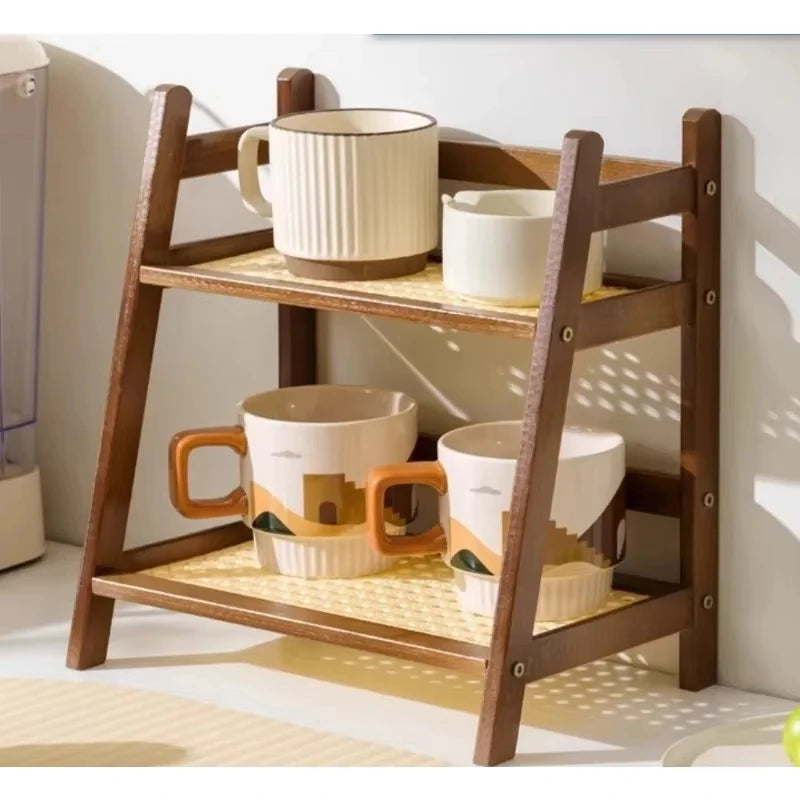 2-Layer Retro Bamboo Kitchen Shelf – Multi-Purpose Countertop Storage Holder Rack for Spices, Cosmetics & Bathroom - Product Photo 2
