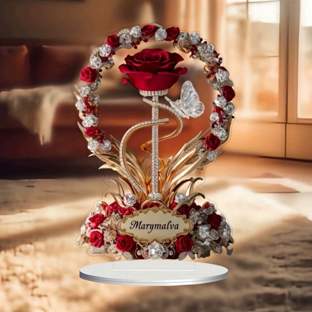 Elegant Acrylic Rose Flower Display Stand with Butterfly – Romantic Desktop Ornament for Wedding & Home Decor - Product Photo 2