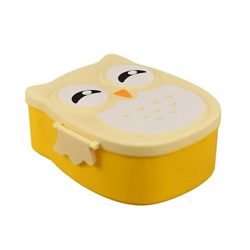 Portable Owl Kids Lunch Box with Lids – 2-Compartment Food Storage Box for School - 1pc Yellow