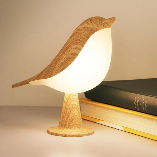 Art Deco LED Bird Table Lamp – Touch-Control 3-Brightness Dimmable Rechargeable Cordless Bedside Light - Light Yellow