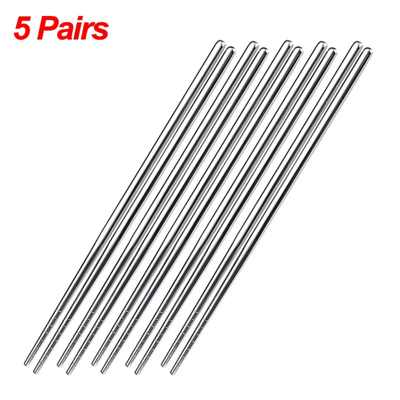 304 Stainless Steel Non-Slip Metal Chopsticks – Eco-Friendly Asian Dining Set for Sushi, Noodles & Asian Food - 5 pairs