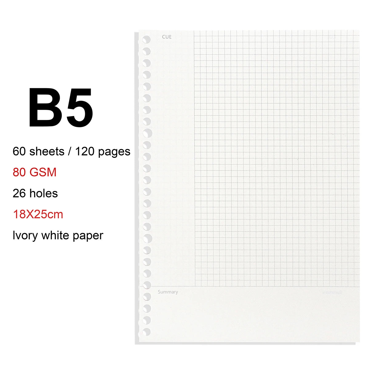 A4/B5/A5 Loose Leaf Refill Binder Notebook Blank/Line/Grid/Cornell Replacable Metal Ring Office&School Supplies Stationery - CornellRefill-B5