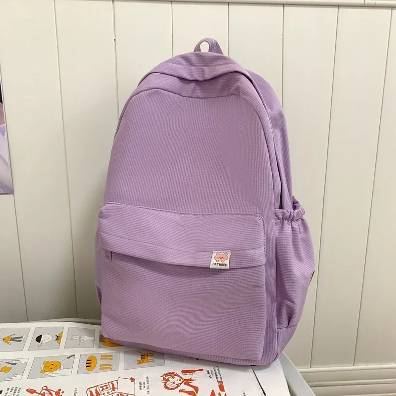 Waterproof Nylon Teenage Girl Schoolbag - Purple no pendant