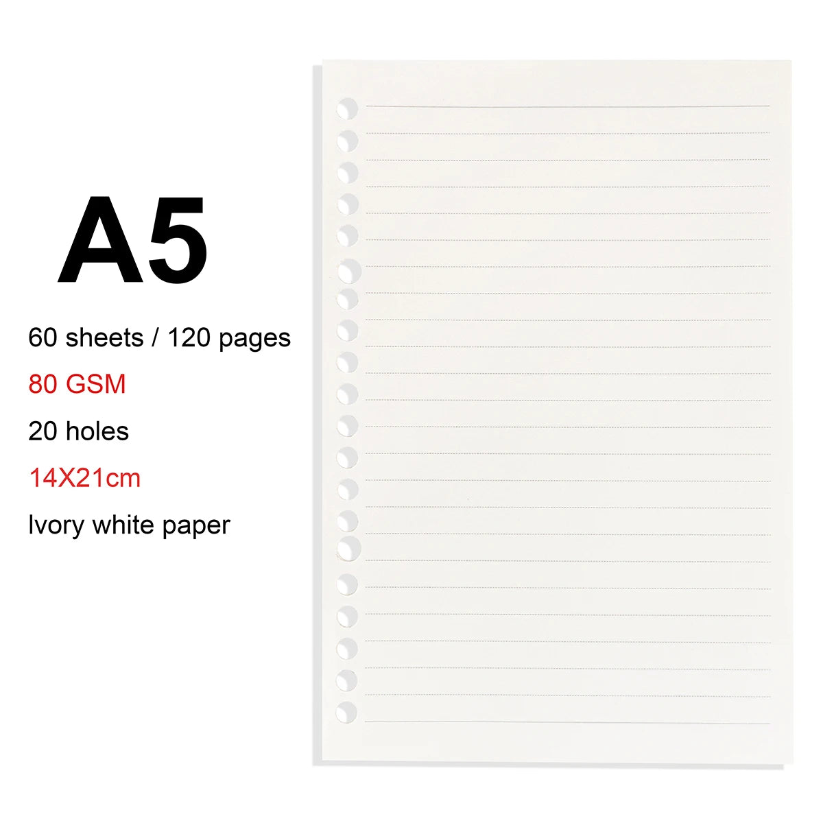 A4/B5/A5 Loose Leaf Refill Binder Notebook Blank/Line/Grid/Cornell Replacable Metal Ring Office&School Supplies Stationery - LineRefill-A5
