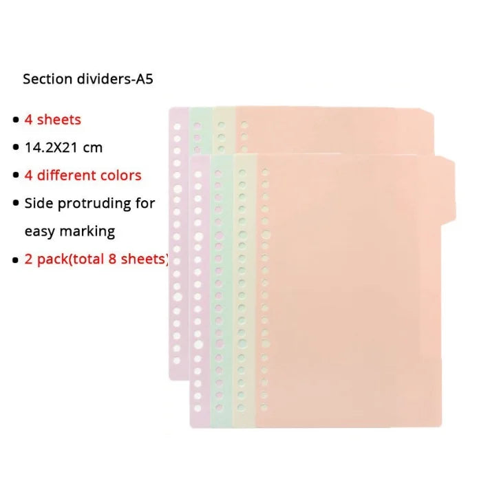 A4/B5/A5 Loose Leaf Refill Binder Notebook Blank/Line/Grid/Cornell Replacable Metal Ring Office&School Supplies Stationery - 2-SectionDivider-A5