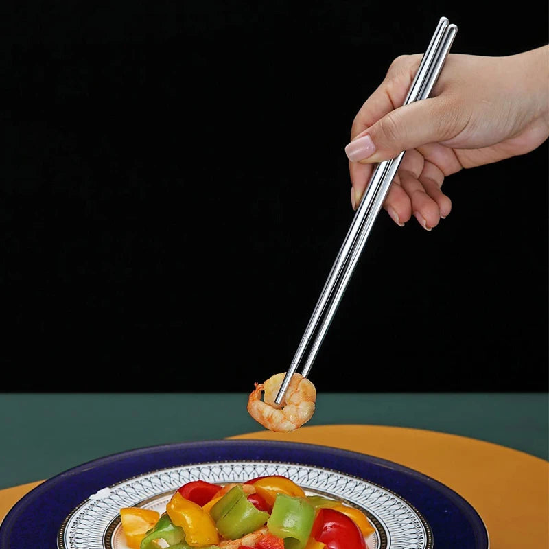 304 Stainless Steel Non-Slip Metal Chopsticks – Eco-Friendly Asian Dining Set for Sushi, Noodles & Asian Food - Product Photo 2