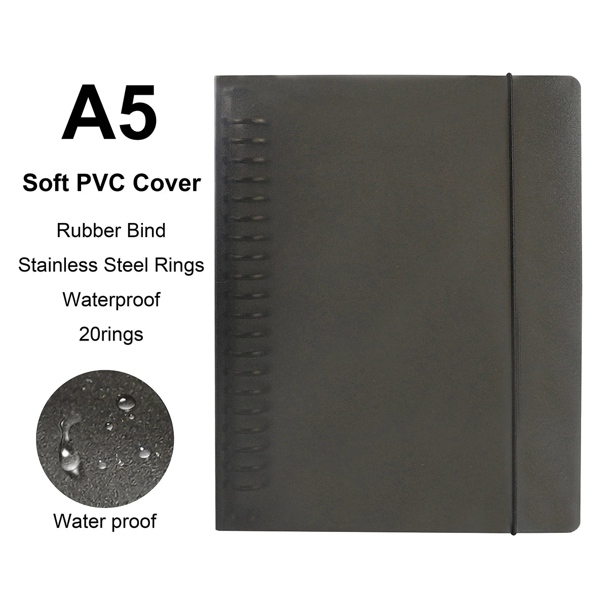 A4/B5/A5 Loose Leaf Refill Binder Notebook Blank/Line/Grid/Cornell Replacable Metal Ring Office&School Supplies Stationery - BlackOnlyCover-A5