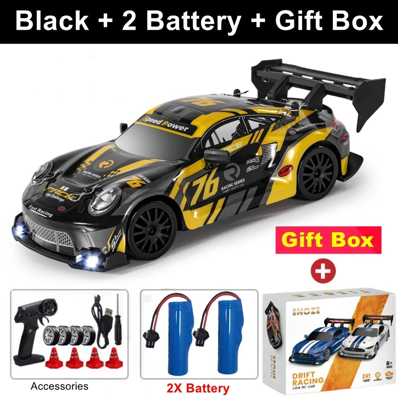 1:24 Scale 4WD RC Drift Car GTRPRO / AE86PRO Model – 2.4G High-Speed Remote Control 4x4 Drift Racing Vehicle Toy with Rechargeable Lithium Battery - GTRPRO Black 2B Box
