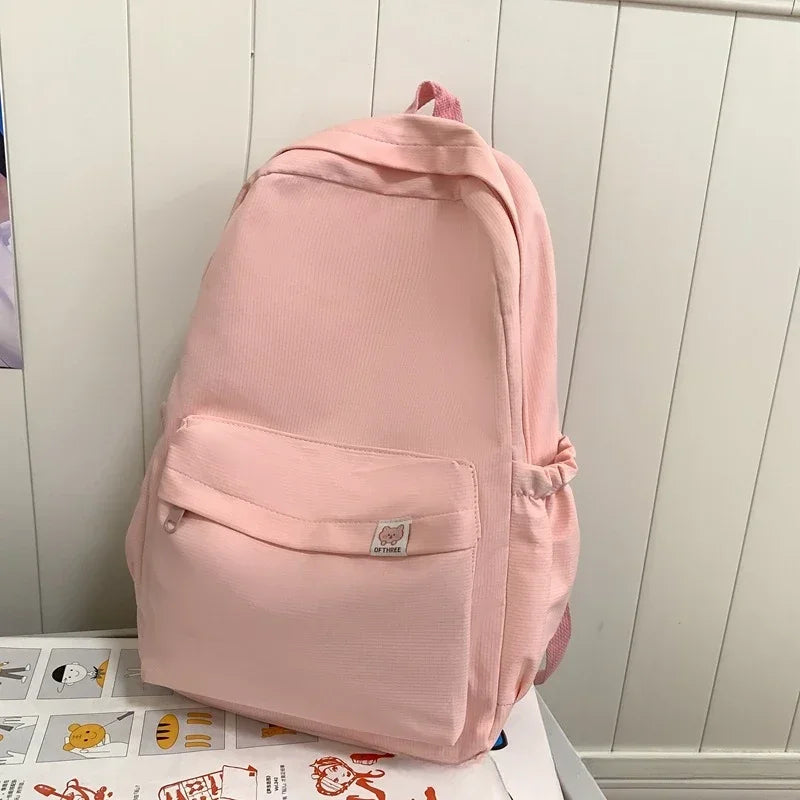 Waterproof Nylon Teenage Girl Schoolbag - Pink no pendant