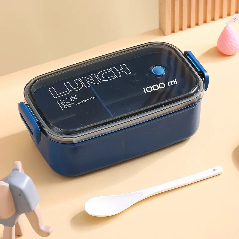 Leakproof Insulated Bento Lunch Box – Portable Plastic Food Container for School & Office - Dark Blue
