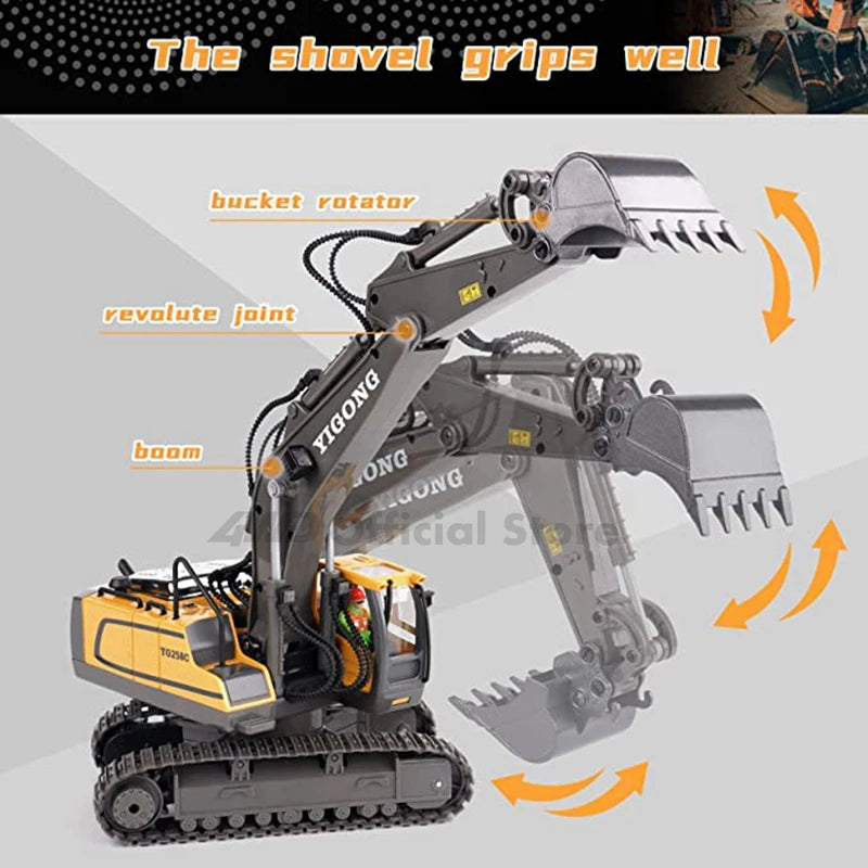 1:20 10-Channel RC Construction Vehicle – Heavy Duty Alloy Excavator / Dump Truck / Bulldozer Toy with Realistic LED Lights - Product Photo 6