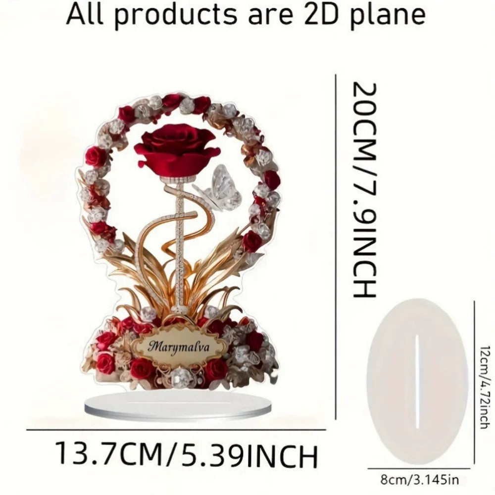 Elegant Acrylic Rose Flower Display Stand with Butterfly – Romantic Desktop Ornament for Wedding & Home Decor - Product Photo 3
