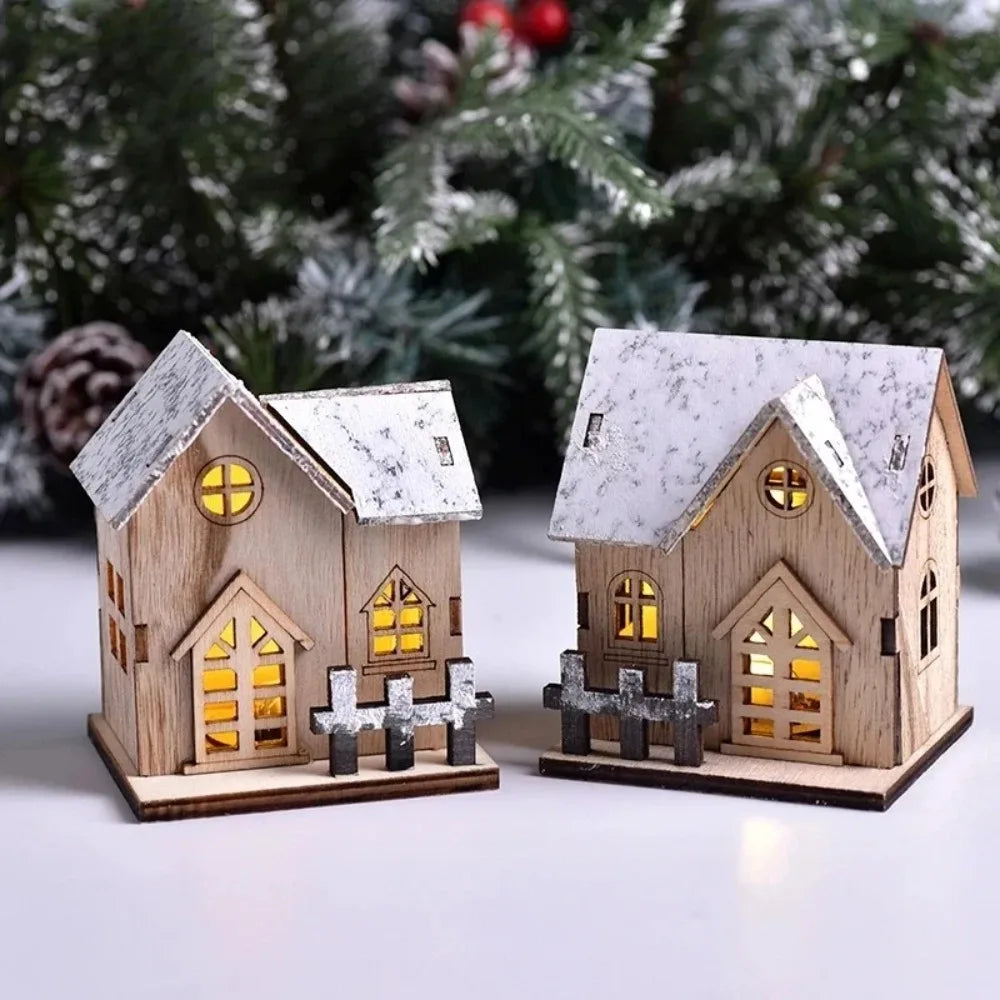 Christmas LED Light Wooden House Cabin – Luminous Hanging Xmas Tree Ornament for Holiday Home Decor & Gifts - Product Photo 1