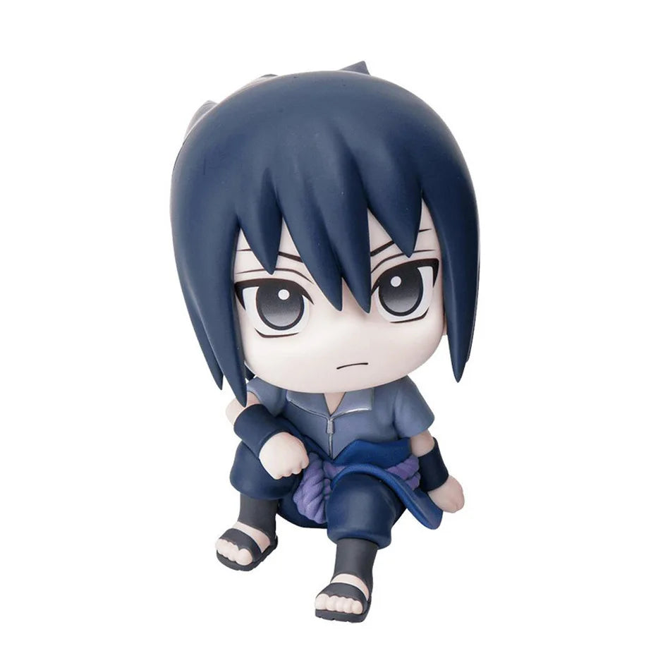 Bandai 9cm Naruto Shippuden Q-Version Chibi Anime Figure – Uzumaki Naruto, Kakashi, Sasuke & Itachi Mini PVC Model Toy for Desk Decor - Uchiha Sasuke