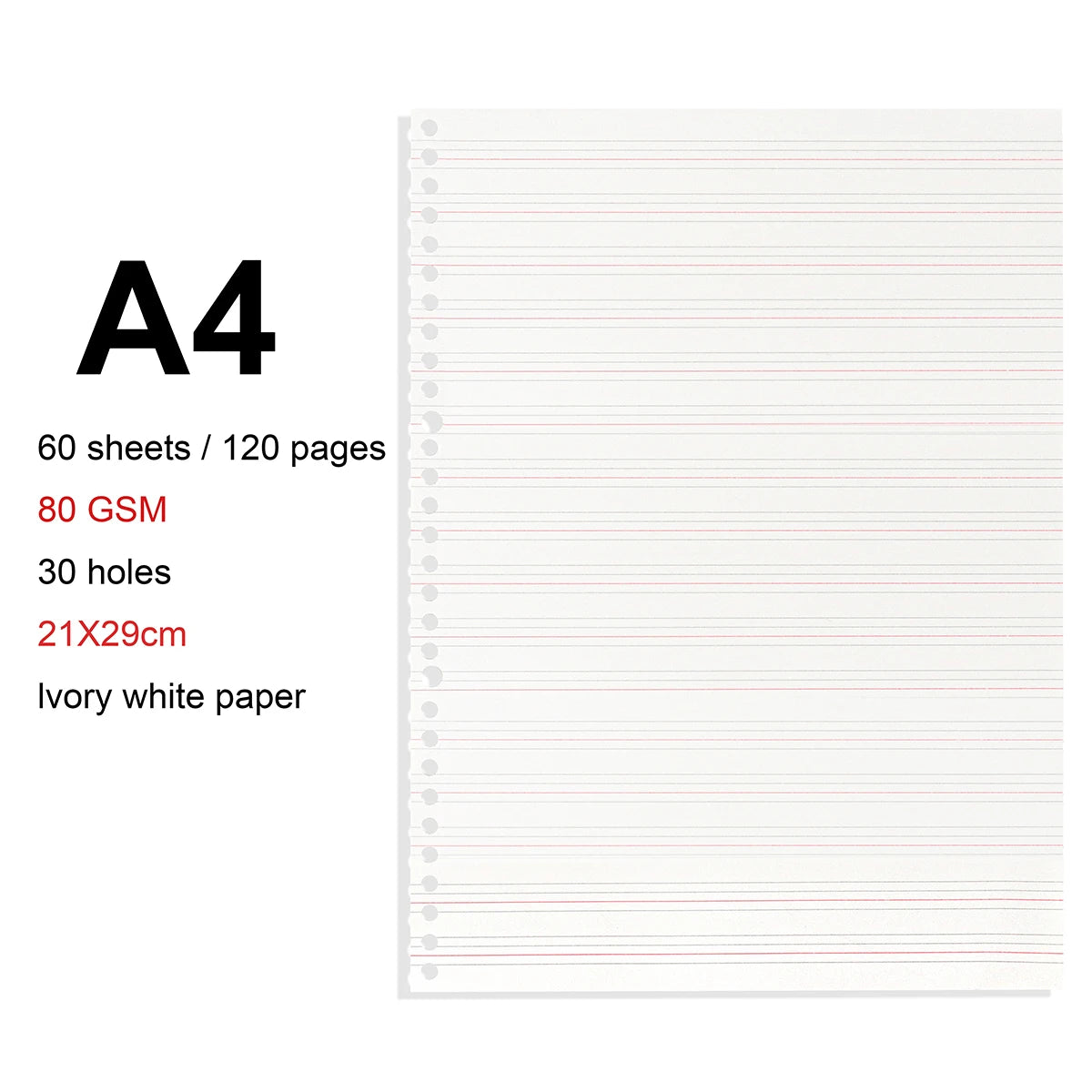 A4/B5/A5 Loose Leaf Refill Binder Notebook Blank/Line/Grid/Cornell Replacable Metal Ring Office&School Supplies Stationery - EnglishRefill-A4