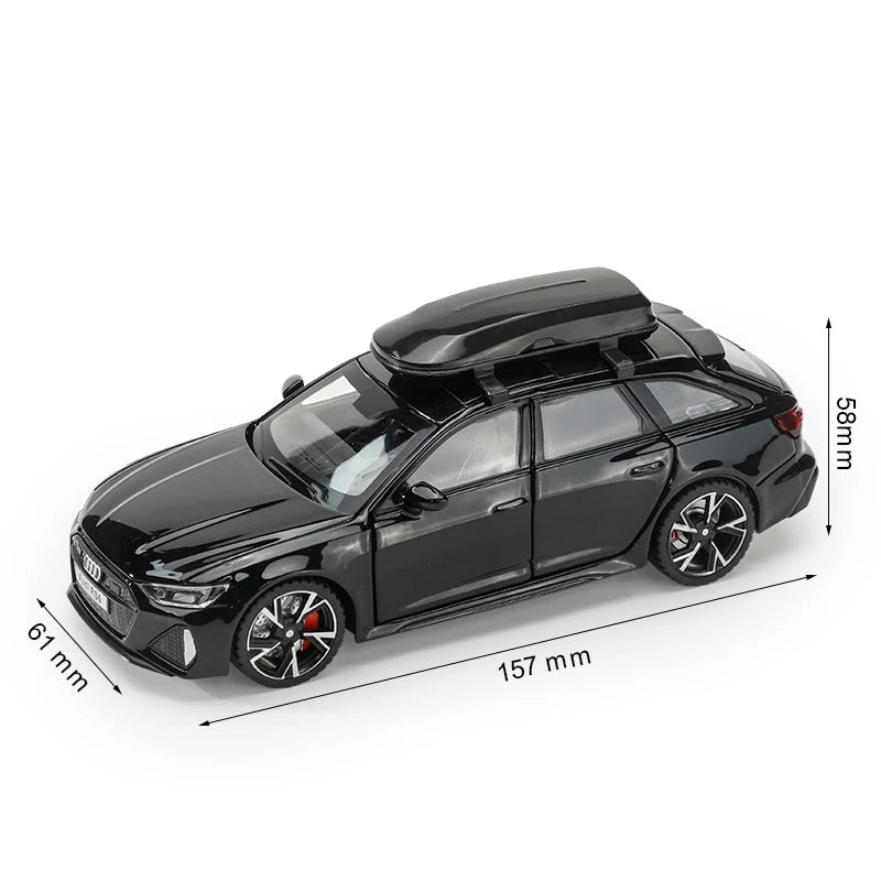RMZ City 1:32 Audi RS6 Avant Alloy Diecast Car Model – Interactive Sound, LED Headlights & Opening Doors Toy for Kids & Collectors - Black