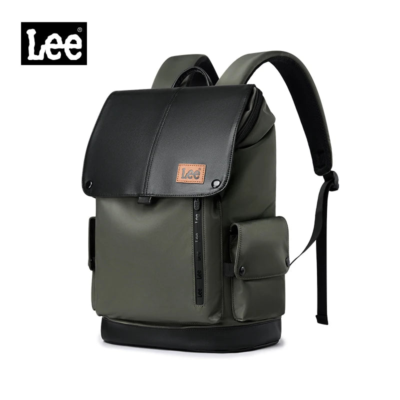 LEE Korean Style Flip Leather Backpack | 16 Inch Laptop Bag - Oxford-Dark Green