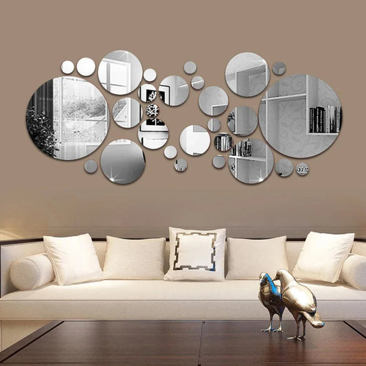 26-PC 3D Acrylic Circle Mirror Wall Stickers – Adhesive Reflective Decorative Panels for Bedroom, Living Room & TV Background - Product Photo 1