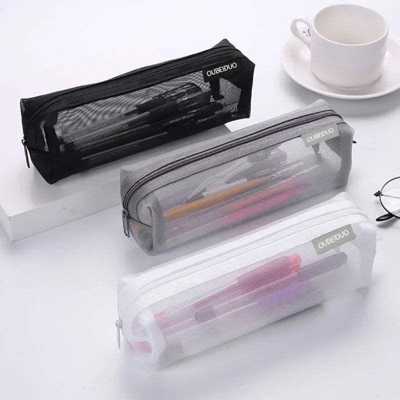 Clear Mesh Pen Bag – Simple Aesthetic Student Pencil Pouch & Exam Organizer - Product Photo 2