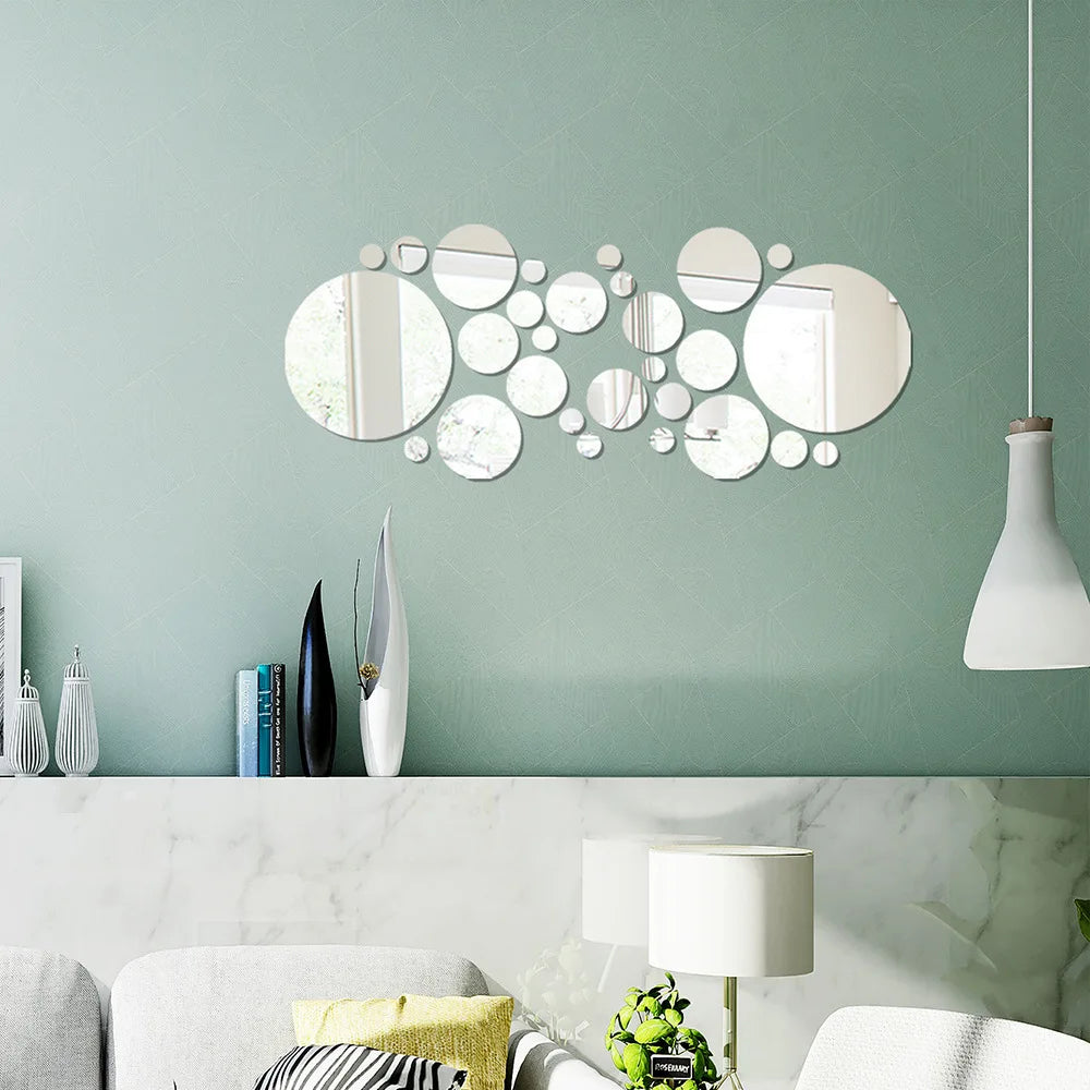 26-PC 3D Acrylic Circle Mirror Wall Stickers – Adhesive Reflective Decorative Panels for Bedroom, Living Room & TV Background - Product Photo 2