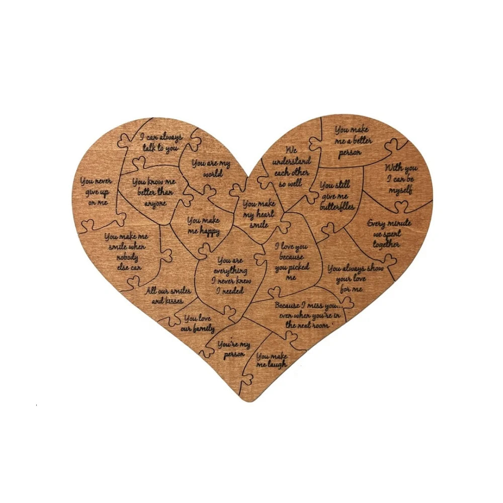 20 Reasons Why I Love You" Engraved Wooden Puzzle Set – Romantic Sentimental Gift for Valentine's Day, Mother's Day & Anniversaries - Light Brown