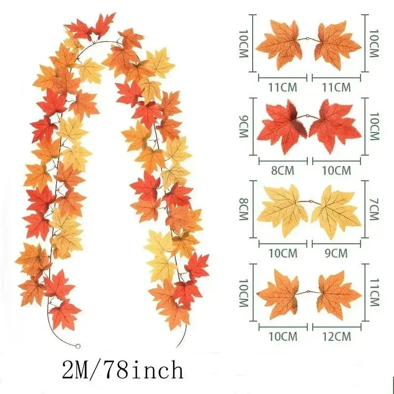 200CM Autumn Maple Leaf Vine Garland – Hanging Artificial Foliage Plant for Door, Window, Halloween & Thanksgiving Decor - E - 200CM