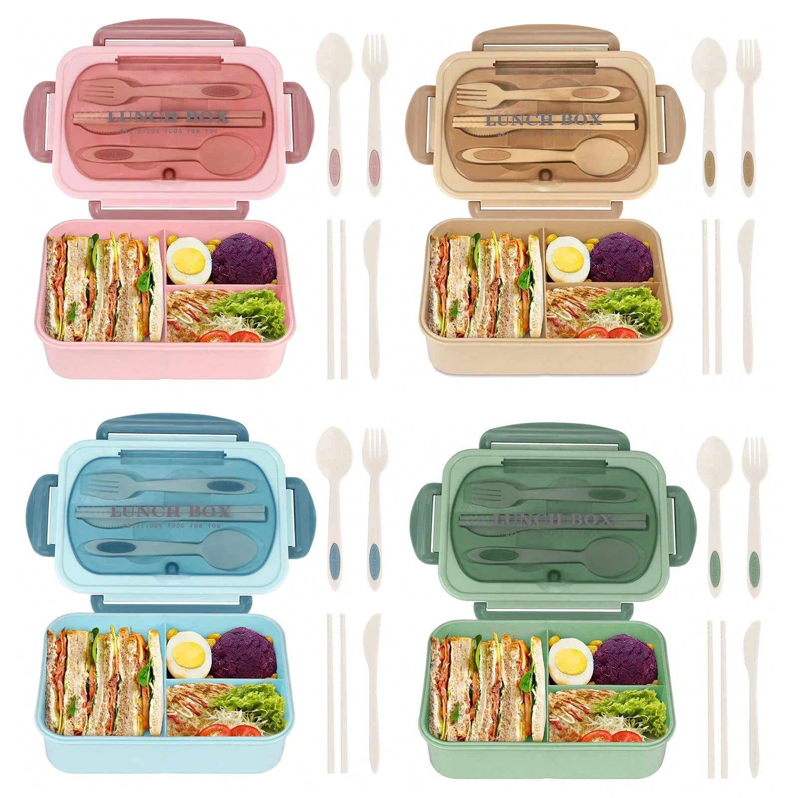 Adult Bento Box with 3 Compartments Lunch Container for Men Women Portable Lunchable Food Storage Back To School Microwave Safe - Product Photo 2