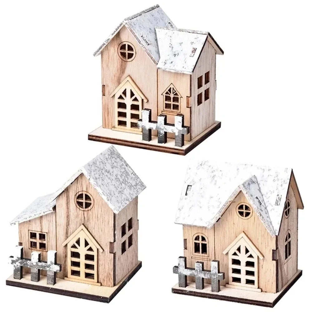 Christmas LED Light Wooden House Cabin – Luminous Hanging Xmas Tree Ornament for Holiday Home Decor & Gifts - Product Photo 4