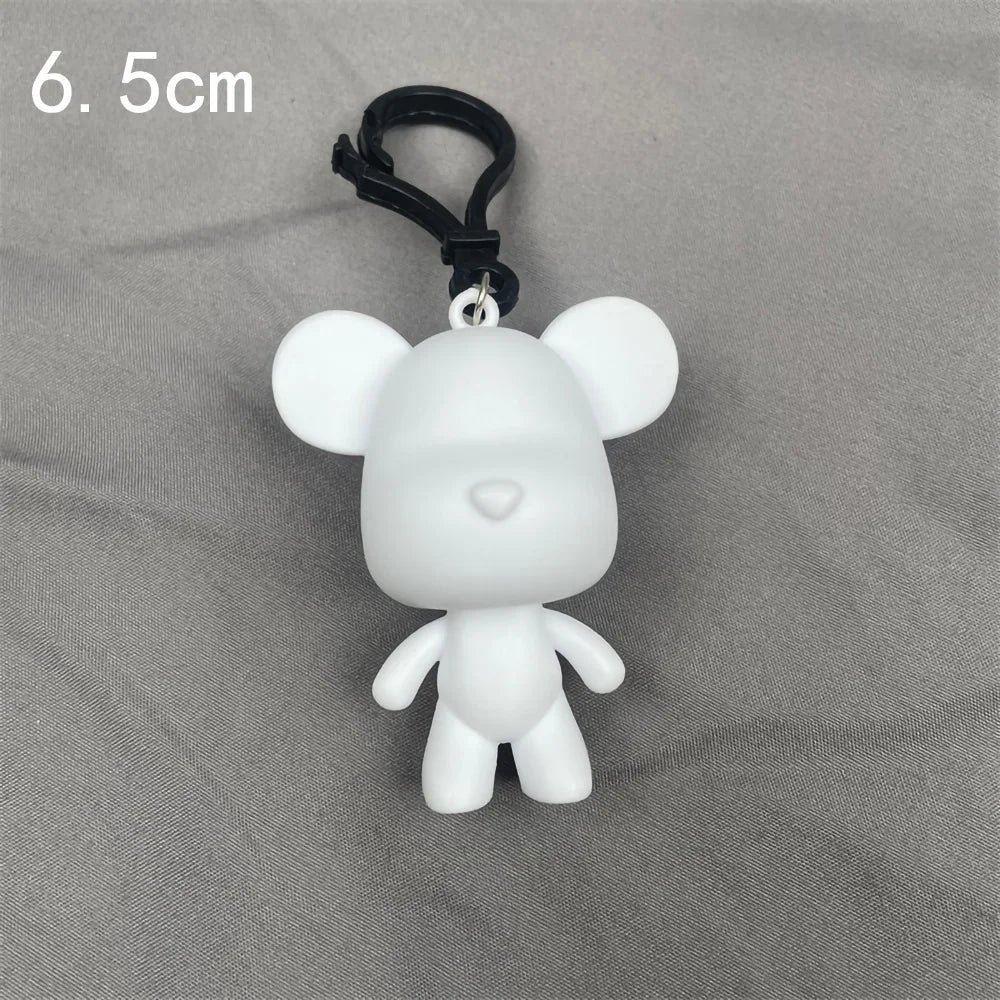 DIY Fluid Bear Keychain Set – Miniature Violent Bear Pouring Paint White Mold Doll for Keyring & Bag Accessory - Key Ring 6.5cm