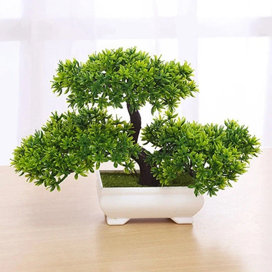 Mini Artificial Bonsai Plant in Pot – Fake Small Tree Centerpiece for Living Room, Desk & Wedding Decor - Green B - 1Pcs - China Mainland