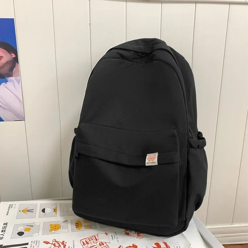 Waterproof Nylon Teenage Girl Schoolbag - Black no pendant
