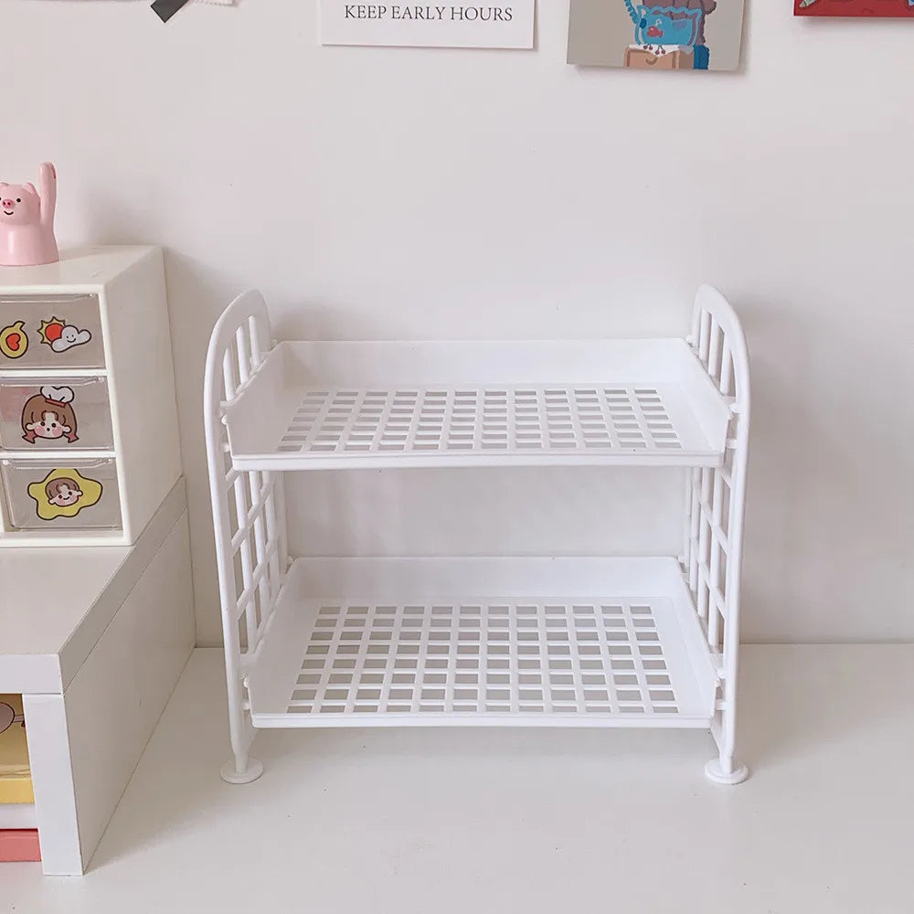 Multifunctional Plastic Desk Organizer Shelf – Cute Dorm & Office Stationery Storage - Product Photo 1