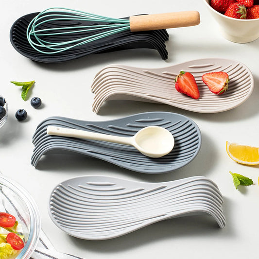 Silicone Insulated Spoon Holder Set – Heat-Resistant Spatula Tray & Cutlery Shelving Rack - Product Photo 1