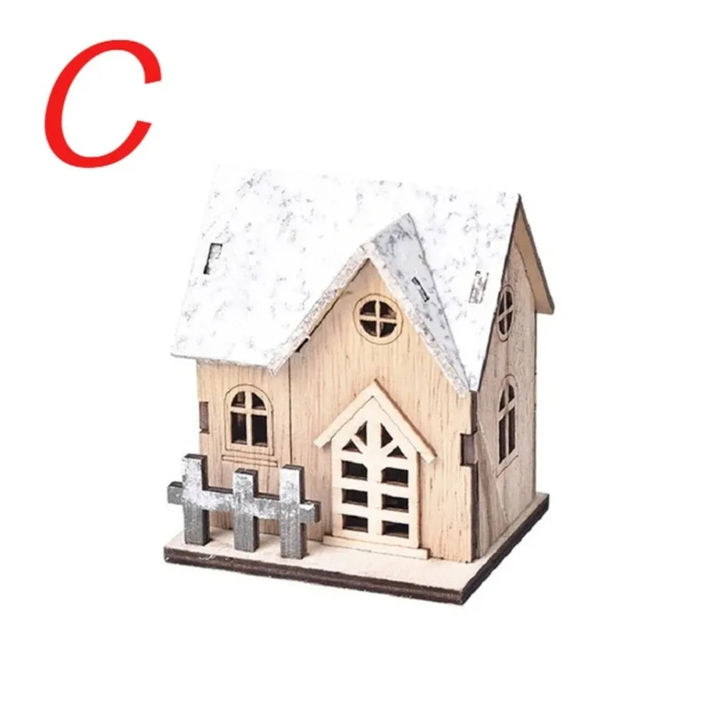 Christmas LED Light Wooden House Cabin – Luminous Hanging Xmas Tree Ornament for Holiday Home Decor & Gifts - C