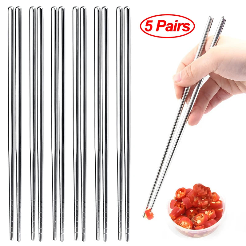 304 Stainless Steel Non-Slip Metal Chopsticks – Eco-Friendly Asian Dining Set for Sushi, Noodles & Asian Food - Product Photo 1