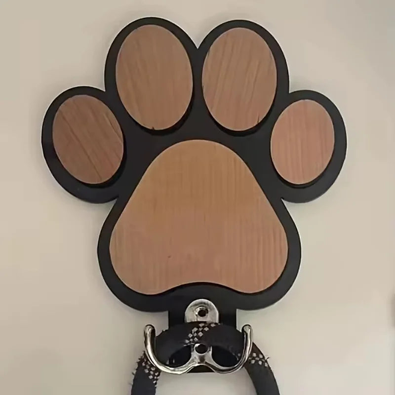 Wooden Paw Print Wall Hook Organizer – Decorative Pet Leash Holder & Key Hanger for Entryway - black - China Mainland