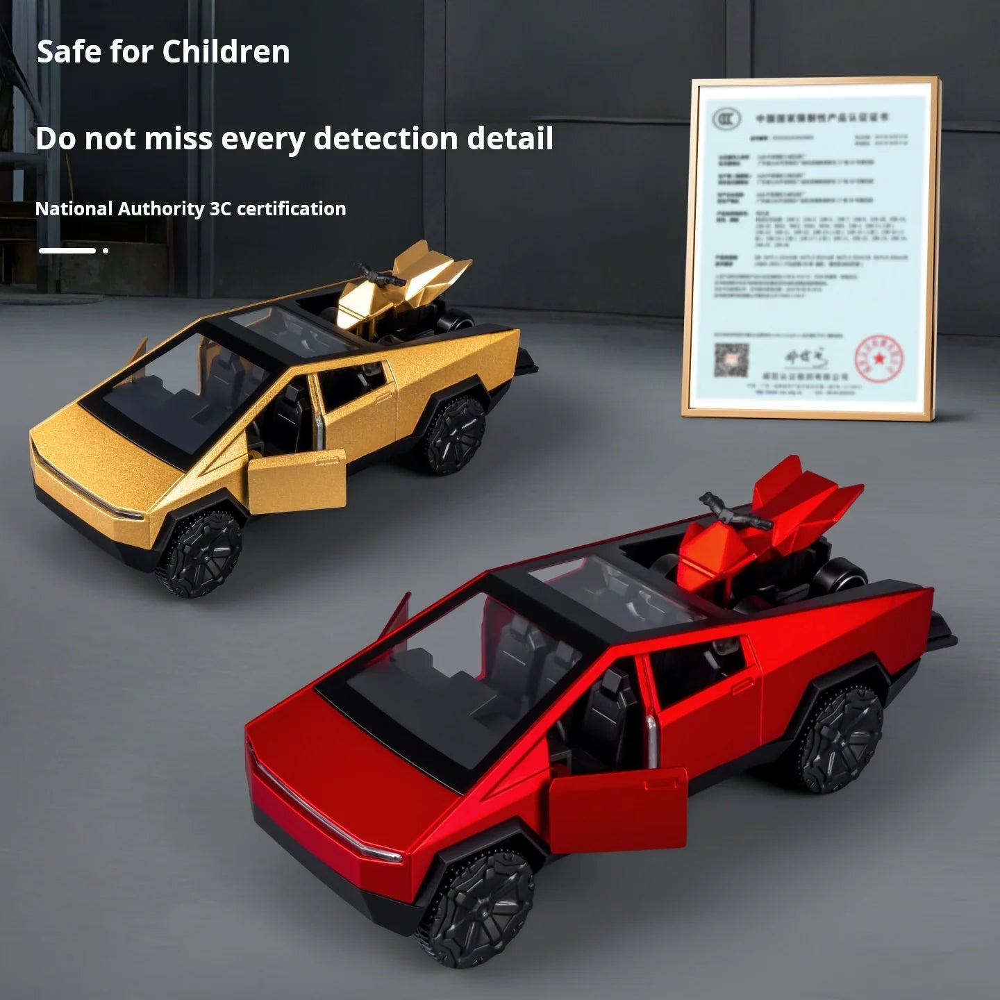 MAKEDA 1:36 Scale Cybertruck Off-Road Alloy Model – Futuristic Diecast Pickup Truck with Mini Beach Motorcycle for Display & Gifts - Product Photo 3
