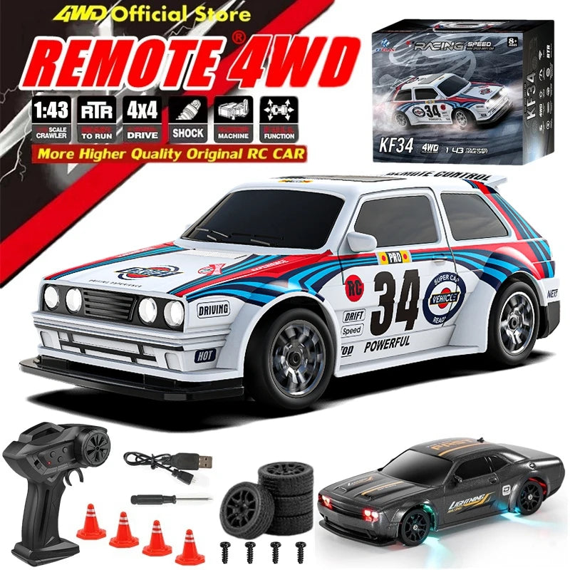 1:43 Scale 4WD RC Drift Car – 2.4GHz High-Speed Remote Control 4x4 Racing Toy with Rechargeable Lithium Battery for Kids & Adults - Product Photo 1