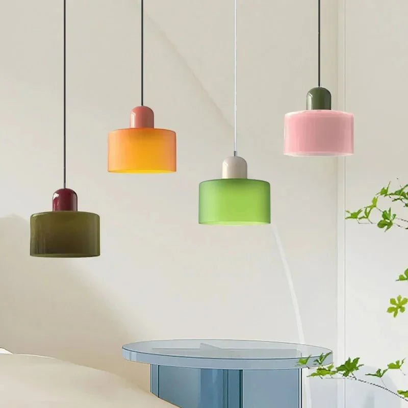 Vintage Stained Glass Chandelier Light Fixture – Modern Retro E27 Pendant Lamp in Pink, Orange, Green & White - Product Photo 1