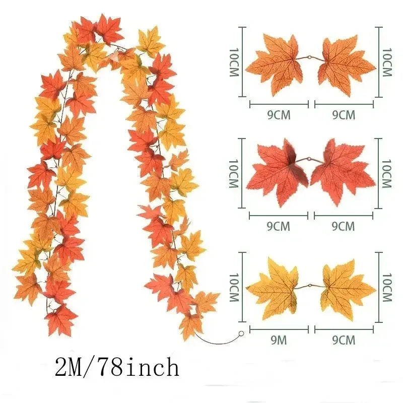 200CM Autumn Maple Leaf Vine Garland – Hanging Artificial Foliage Plant for Door, Window, Halloween & Thanksgiving Decor - C - 200CM