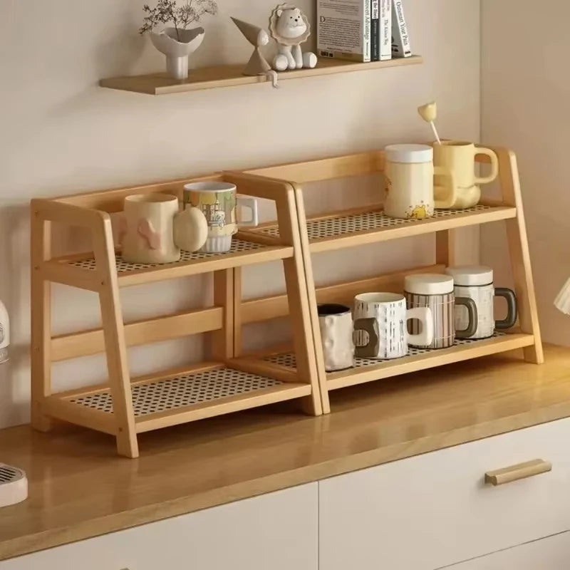 2-Layer Retro Bamboo Kitchen Shelf – Multi-Purpose Countertop Storage Holder Rack for Spices, Cosmetics & Bathroom - Product Photo 4